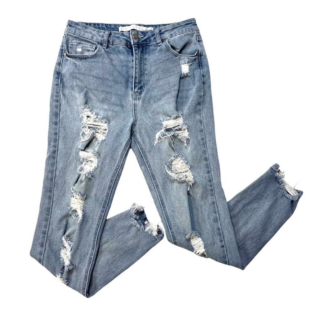 Tinseltown High Waisted Ripped Mom Jeans